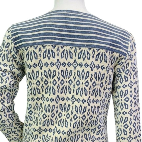 Lucky Brand Cotton Moto Zip Jacket Sweater Blue Ivory Print Fringe Womens Small - Picture 8 of 12